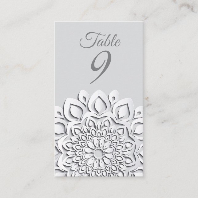 Formal White  Paper Cut Mandala Wedding Place Card (Front)