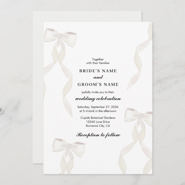 Formal White Ribbon Formal Wedding Invitation (Front/Back)