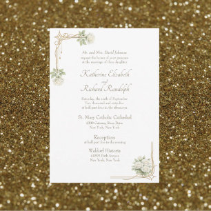Formal White Roses Wedding Church Wedding Invitation