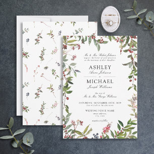 Formal Winter Wildflower Berry Wedding Invitation