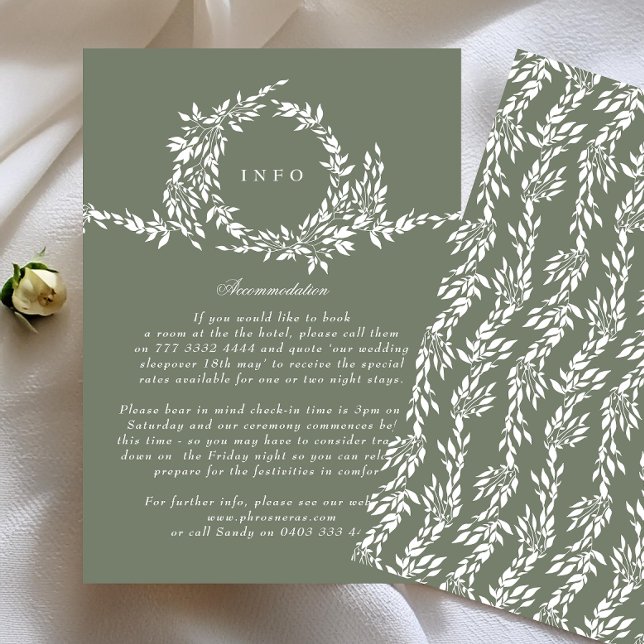 Formal Wreath Sage Green Elegant Wedding Details Enclosure Card (Creator Uploaded)