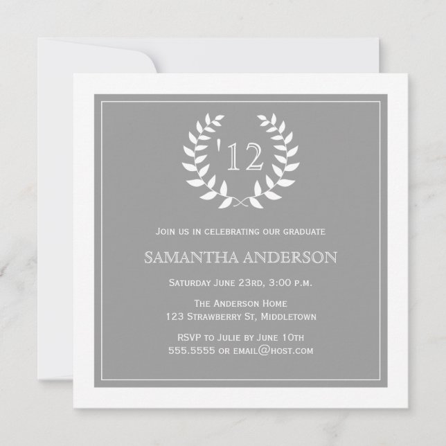 Formal Wreath Year Graduation Invitation - Grey (Front)