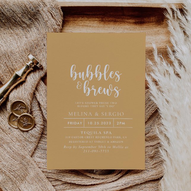 Formal Yellow White Bubbles & Brews Bridal shower  Invitation (Creator Uploaded)