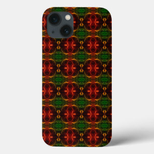 Formas, "traços vermelhos flutuam", em fundo verde iPhone 13 case