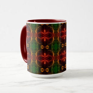 Formas, "traços vermelhos flutuam", em fundo verde mug