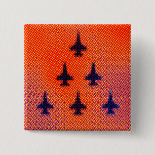 Formation of F16s in Orange. Pop Art 15 Cm Square Badge