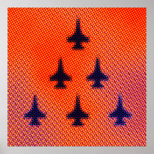 Formation of F16s in Orange. Pop Art Poster
