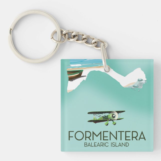 Formentera Balearic island Map Travel poster Key Ring (Front)