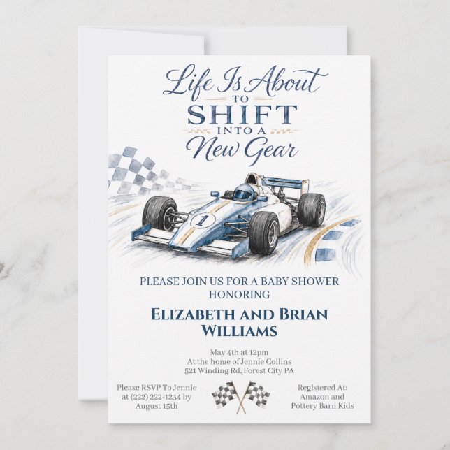 Formula One Baby Shower Invitation  (Front)