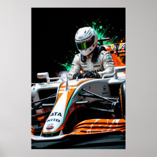 Formula One Racer in Car Ready for High Speed Poster