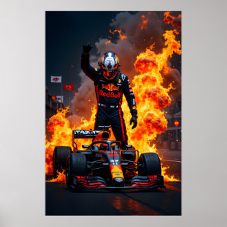 Formula One Racing Champion Celebration with Fire Poster