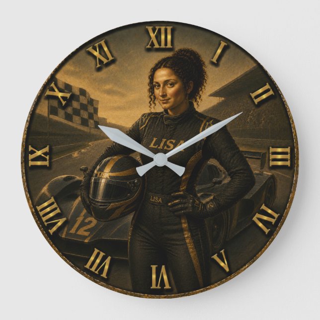 Formula Race Driver Funny Mona Lisa Racing Gift Large Clock (Front)