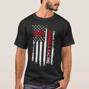 Formula Racing American Flag Racing Finish Line F T-Shirt