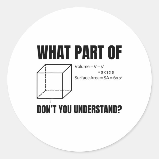 Formula Volume Of A Cube! Funny Math  Classic Round Sticker (Front)