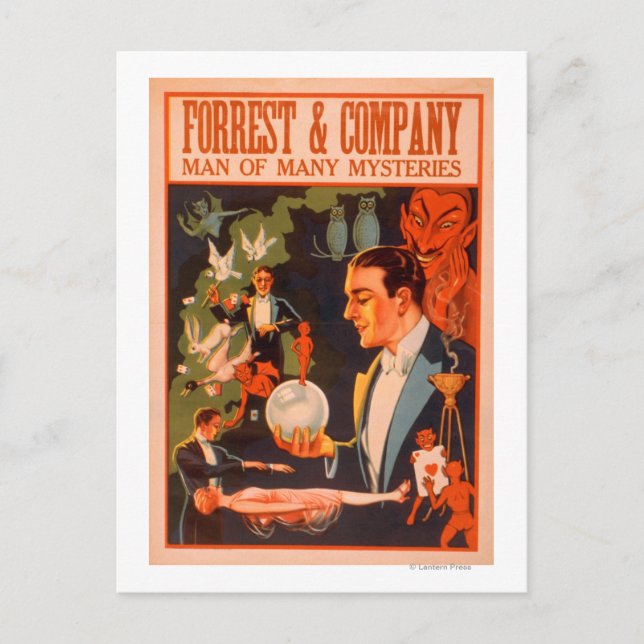 Forrest & Company Man of Many Mysteries Magic Postcard (Front)