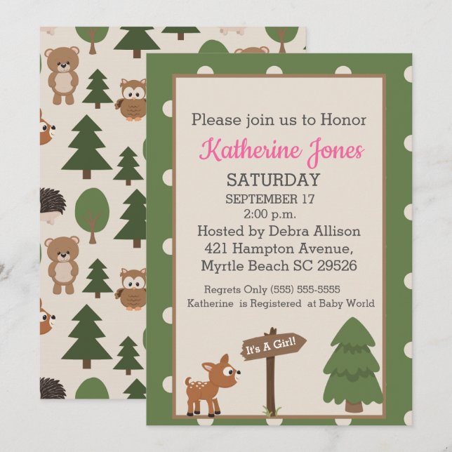Forrest Deer Girls Baby Shower Invitation (Front/Back)