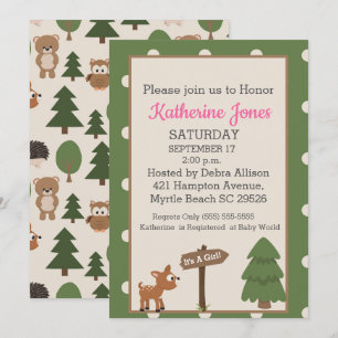 Forrest Deer Girls Baby Shower Invitation