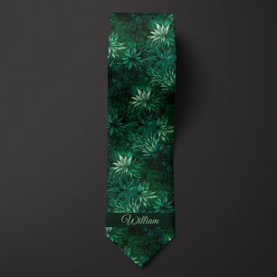 Forrest Green Botanical Monogram Tie