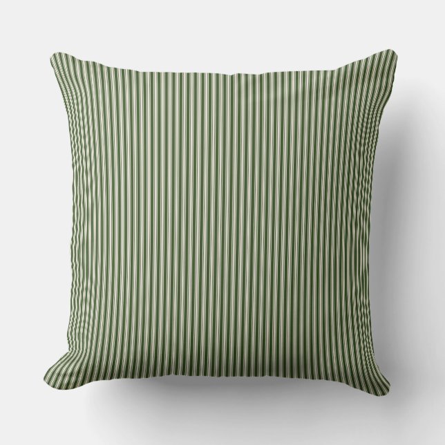 Forrest Green Ticking Stripe Cushion (Front)