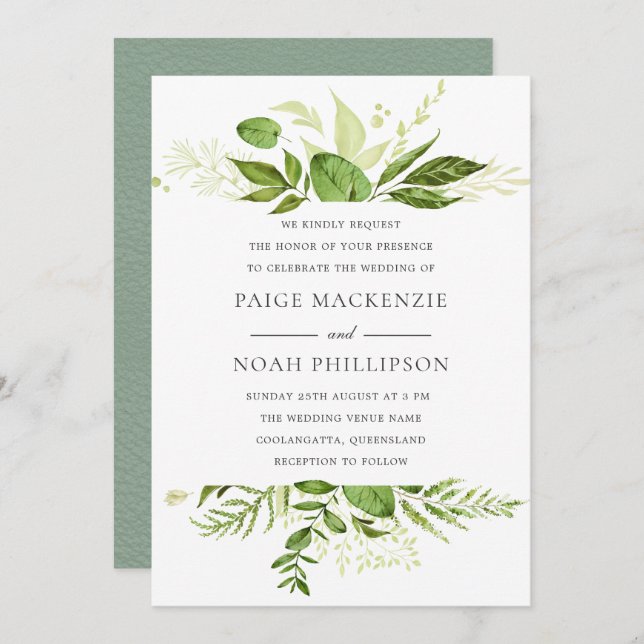 Forrest Greenery Elegant Wedding Invitation (Front/Back)