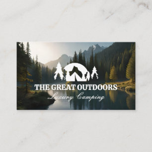 Forrest Lake and Mountains   Camping Logo Business Card