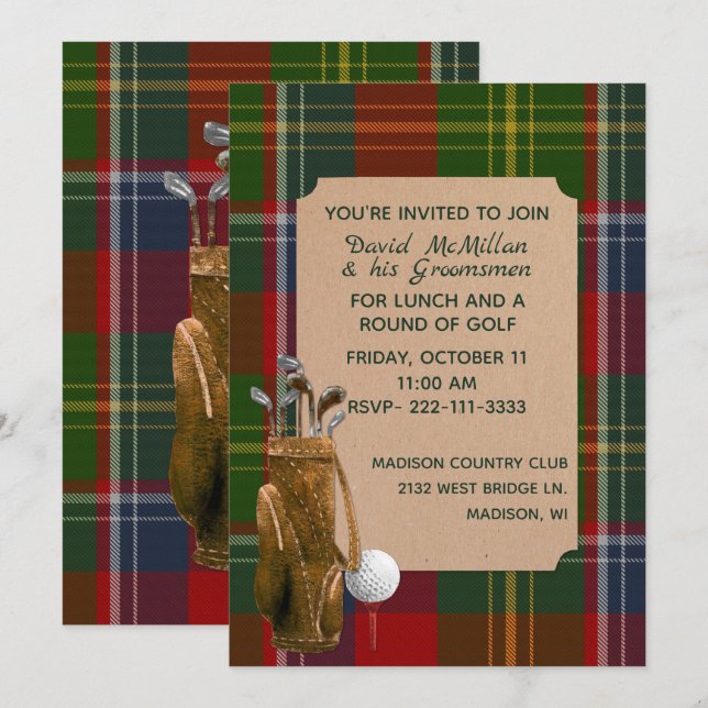 Forrester Plaid Groom's Golf Party Invitation (Front/Back)
