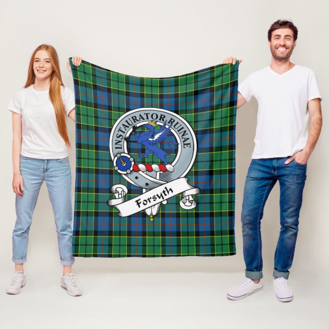 Forsyth Ancient Clan Badge Tartan Plaid Fleece Blanket (In Situ)