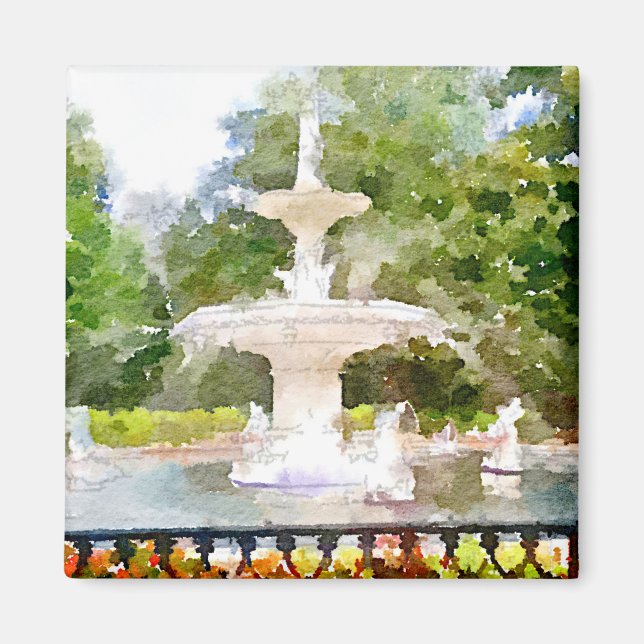 Forsyth Fountain in Savannah GA Watercolor Print Magnet (Front)