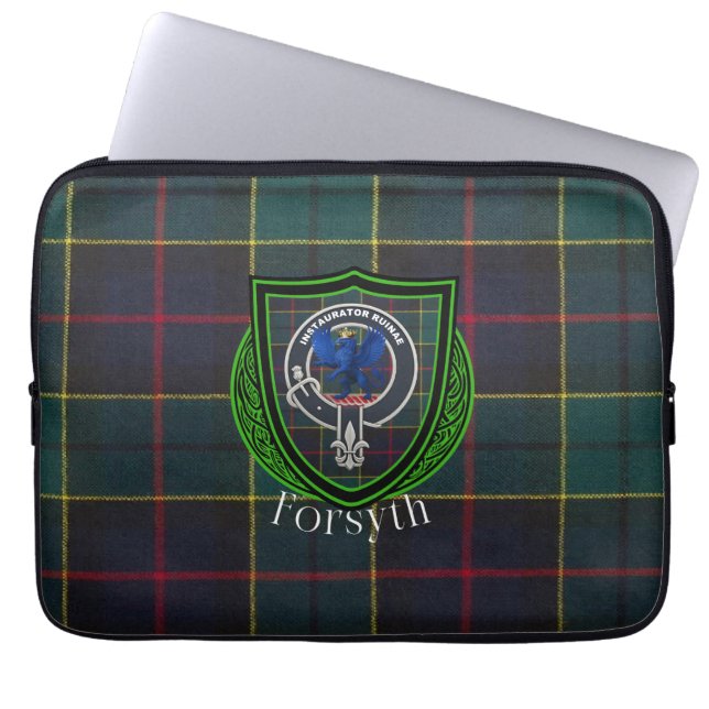 Forsyth Scottish Clan Tartan & Crest Laptop Sleeve (Front)
