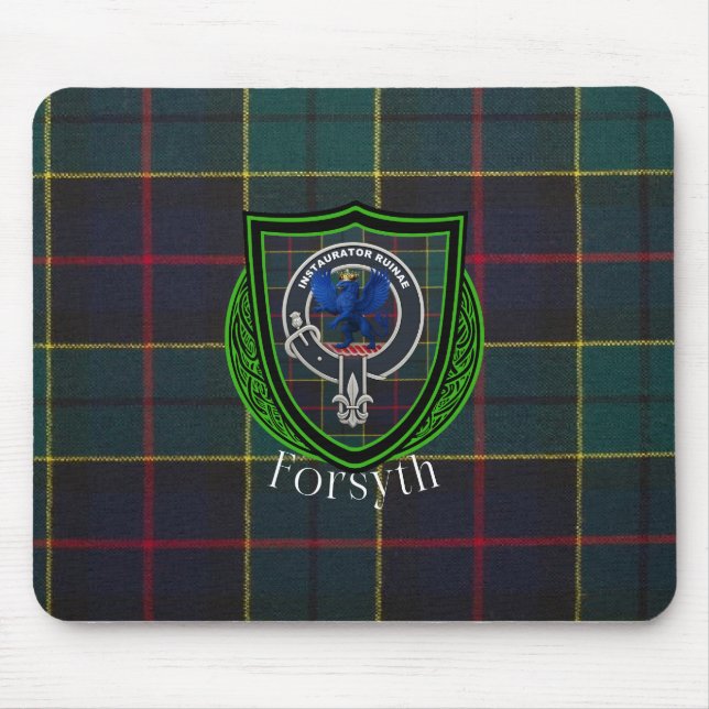 Forsyth Scottish Clan Tartan & Crest Mouse Mat (Front)