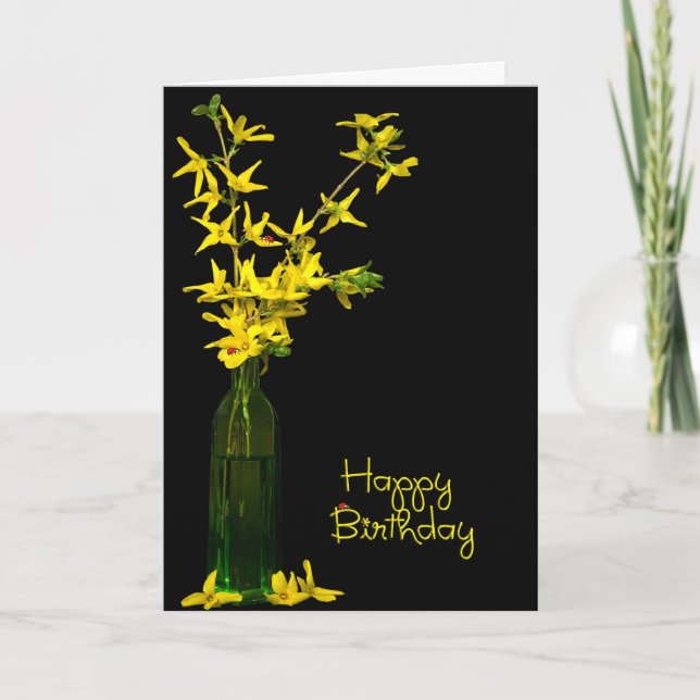 Forsythia birthday bouquet card (Front)