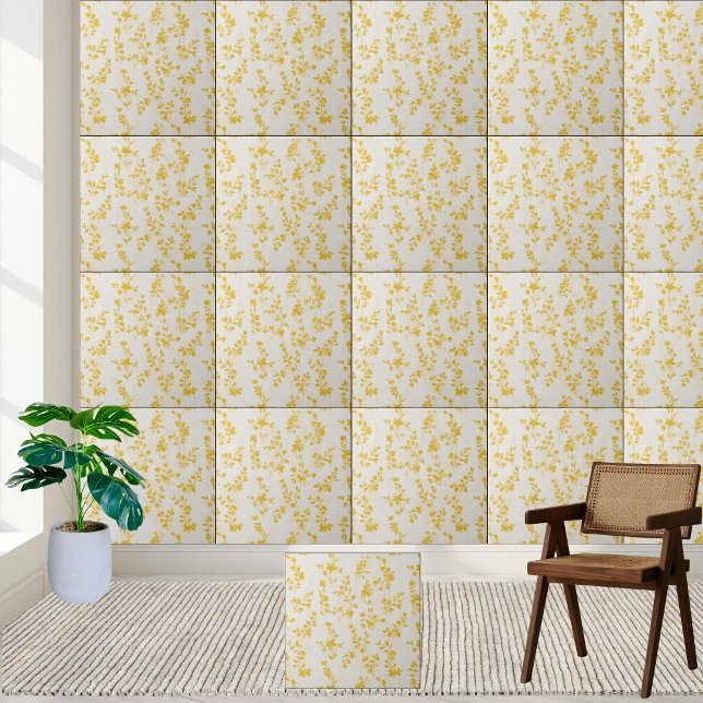 Forsythia Sunshine Floral Pattern Ceramic Tile (Forsythia Sunshine Floral Pattern Ceramic Tile)