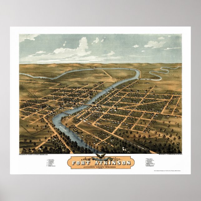 Fort Atkinson, WI Panoramic Map - 1870 Poster (Front)