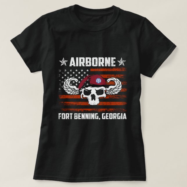 Fort Benning GA Army Base-Airborne Tshirt, Veteran T-Shirt (Design Front)