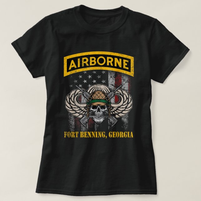 Fort Benning GA U.S Airborne Paratrooper Div Veter T-Shirt (Design Front)