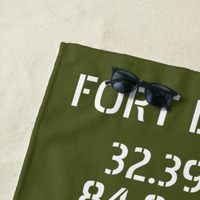 Fort Benning Latitude Longitude Beach Towel (In Situ)