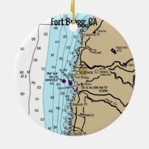 Fort Bragg CA Nautical Chart Ceramic Tree Decoration