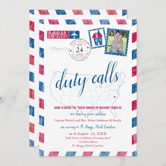 Fort Bragg, NC Military Moving Annoucement Invitation (Front/Back)