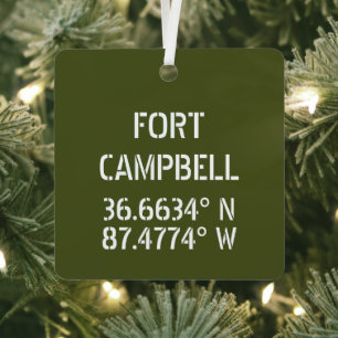 Fort Campbell Latitude Longitude Personalised Metal Tree Decoration