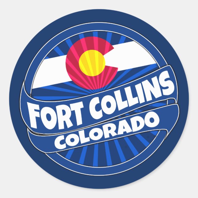 Fort Collins Colorado flag burst stickers (Front)