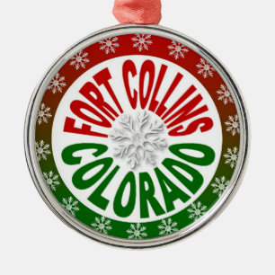 Fort Collins Colorado red green snowflake ornament