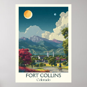 Fort Collins Colorado Vintage City Park Travel Art Poster