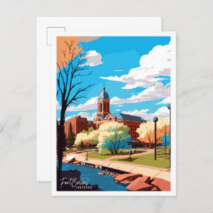 Fort Collins Colorado vintage travel illustration Postcard