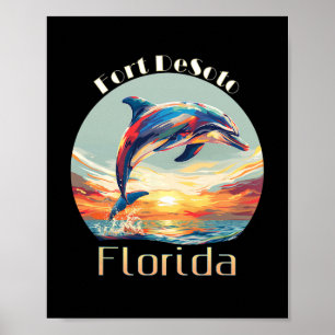 Fort Desoto Florida Summer Vacation Beach Dolphin Poster