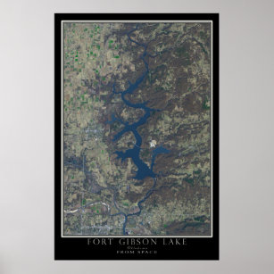 Fort Gibson Lake Oklahoma From Space Satellite Map Poster
