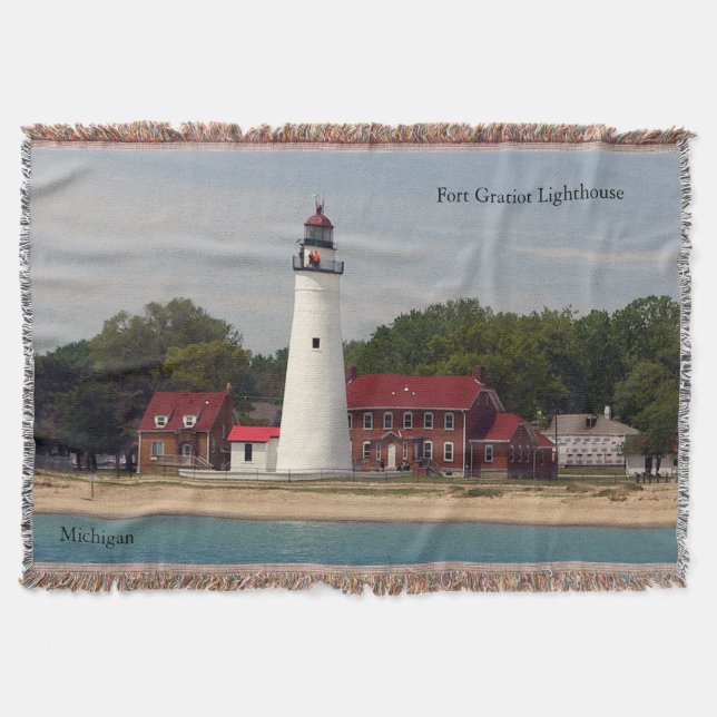 Fort Gratiot Lighthouse woven blanket (Front)