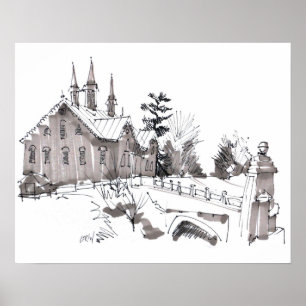 Fort Hunter Barn Sketch / Artist Larry Lerew Poster