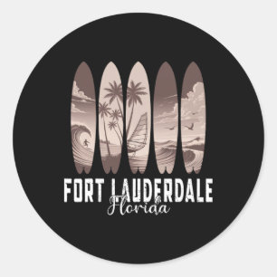 Fort Lauderdale Beach Florida Surfboard Men Women Classic Round Sticker