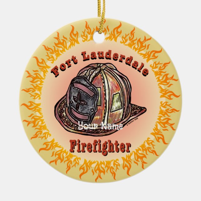 Fort Lauderdale Firefighter  Ceramic Tree Decoration (Front)
