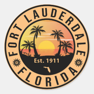 Fort Lauderdale Florida Beach Retro Sunset 60s Classic Round Sticker